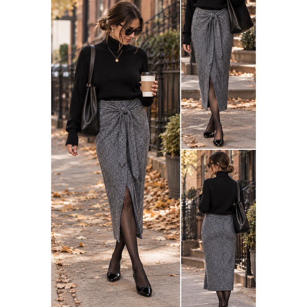 Banana Republic midi tie front gray marl day to night versatile fall layering sm